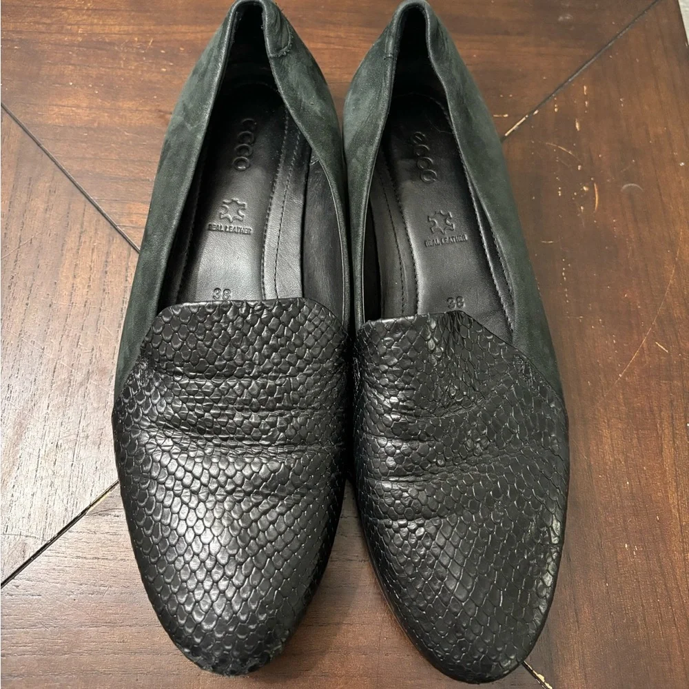 ECCO Touch Ballerina 2.0 Women's Black Leather Flat EU 38 US 7 /‎ 7.5 Snakeskin
